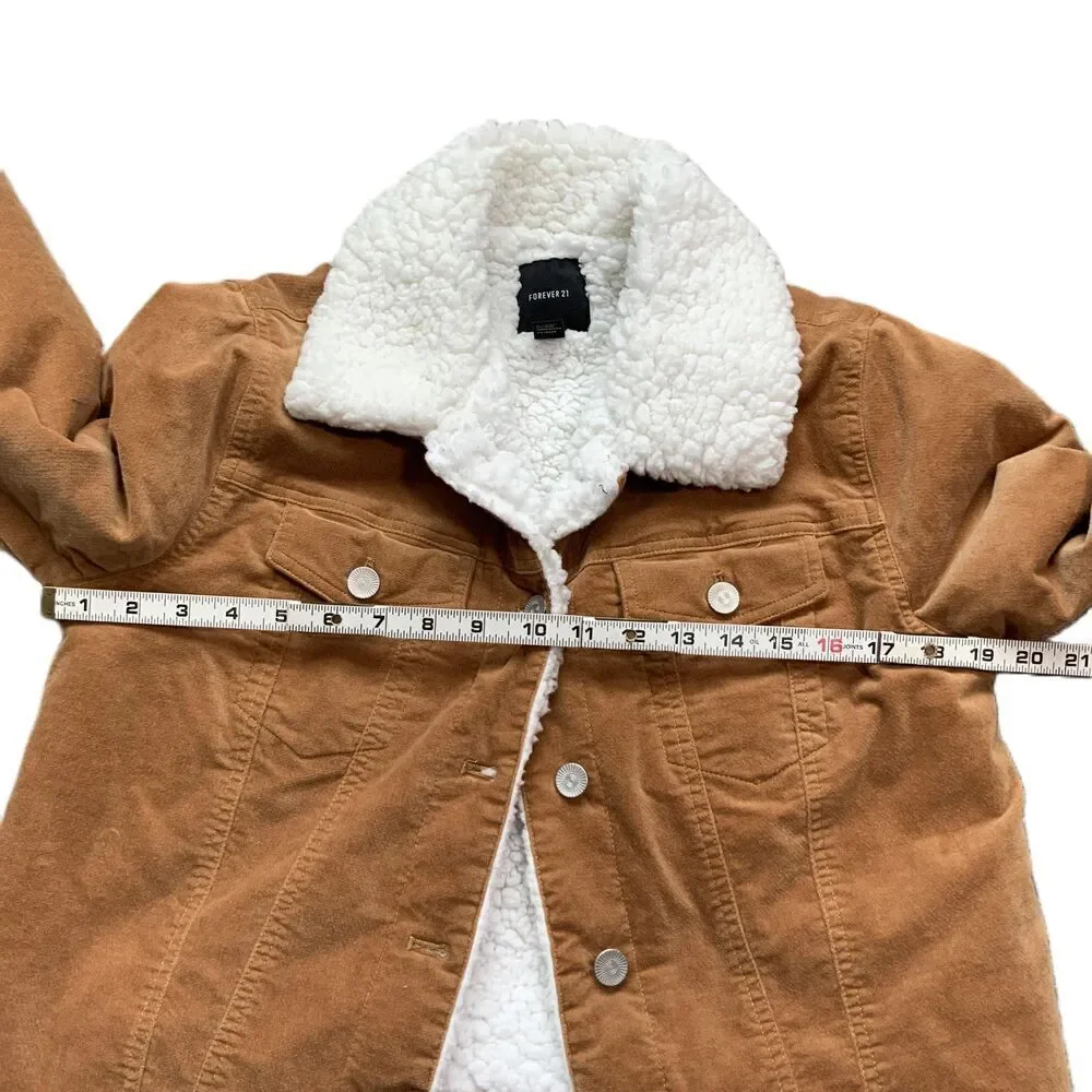 Forever 21 Tan Corduroy Sherpa Lined Trucker Jacket Size Medium‎